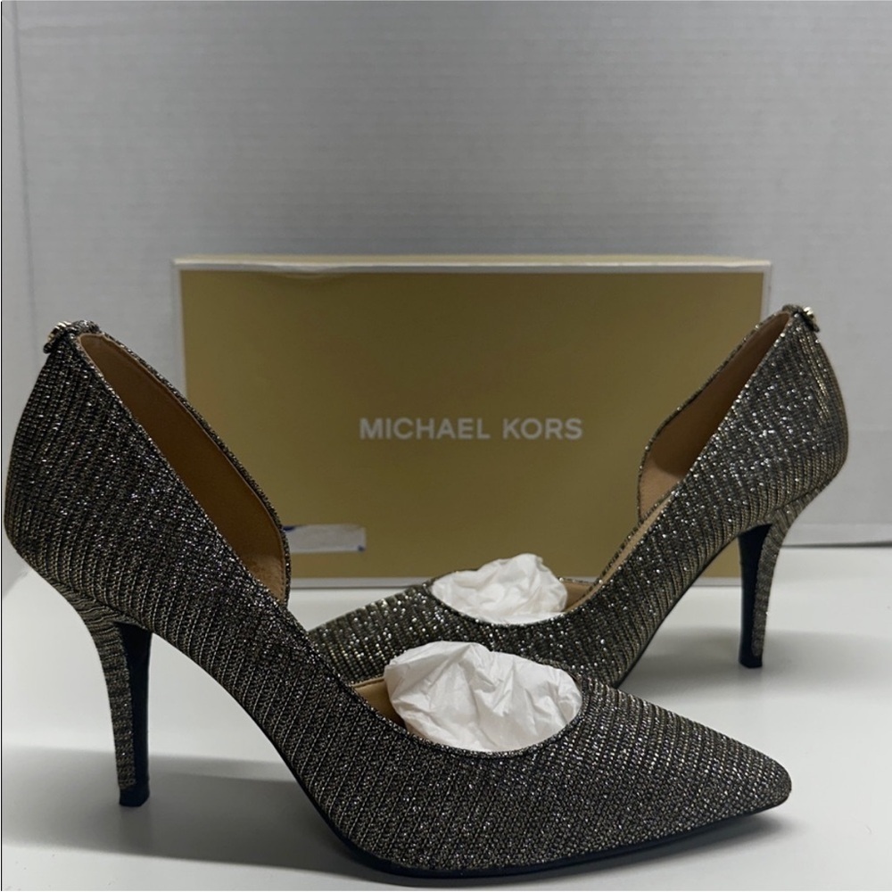 Michael Kors Nathalie Heels High Heel Shoes Pointed Toe Glitter Metallic 9.5 - Picture 4 of 10
